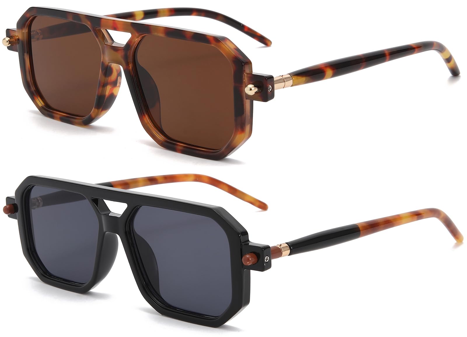 KOPKOYK Retro 70s Aviator Sunglasses Women Men Trendy Shades Square Stylish UV400 Vintage Sun Glasses