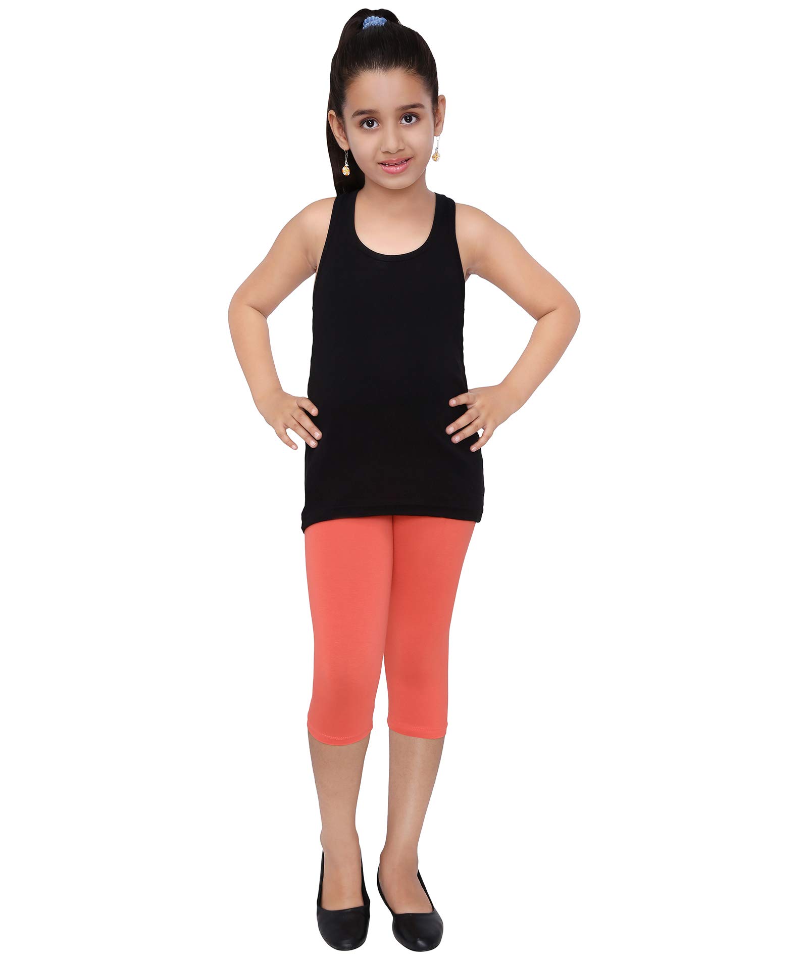 Robinbosky Premium Girls Capri Leggings Orange, Purple and Blue Value Combo Pack of 3 (9-10 Years, Coral, Magenta and Royal Blue) - Image 2 thumbnail