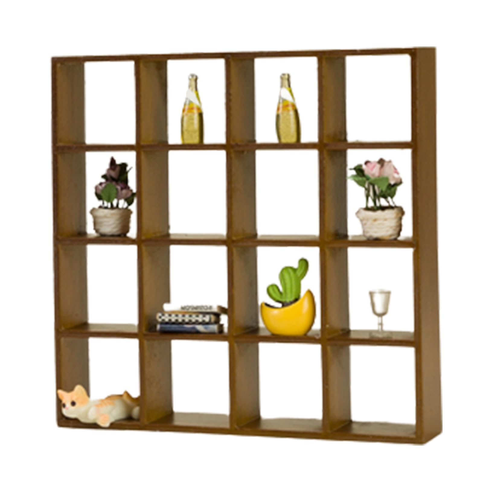 Wooden Mini Dollhouse Bookshelf - 16 Lattice 1/12 Scale Miniature Furniture Accessory