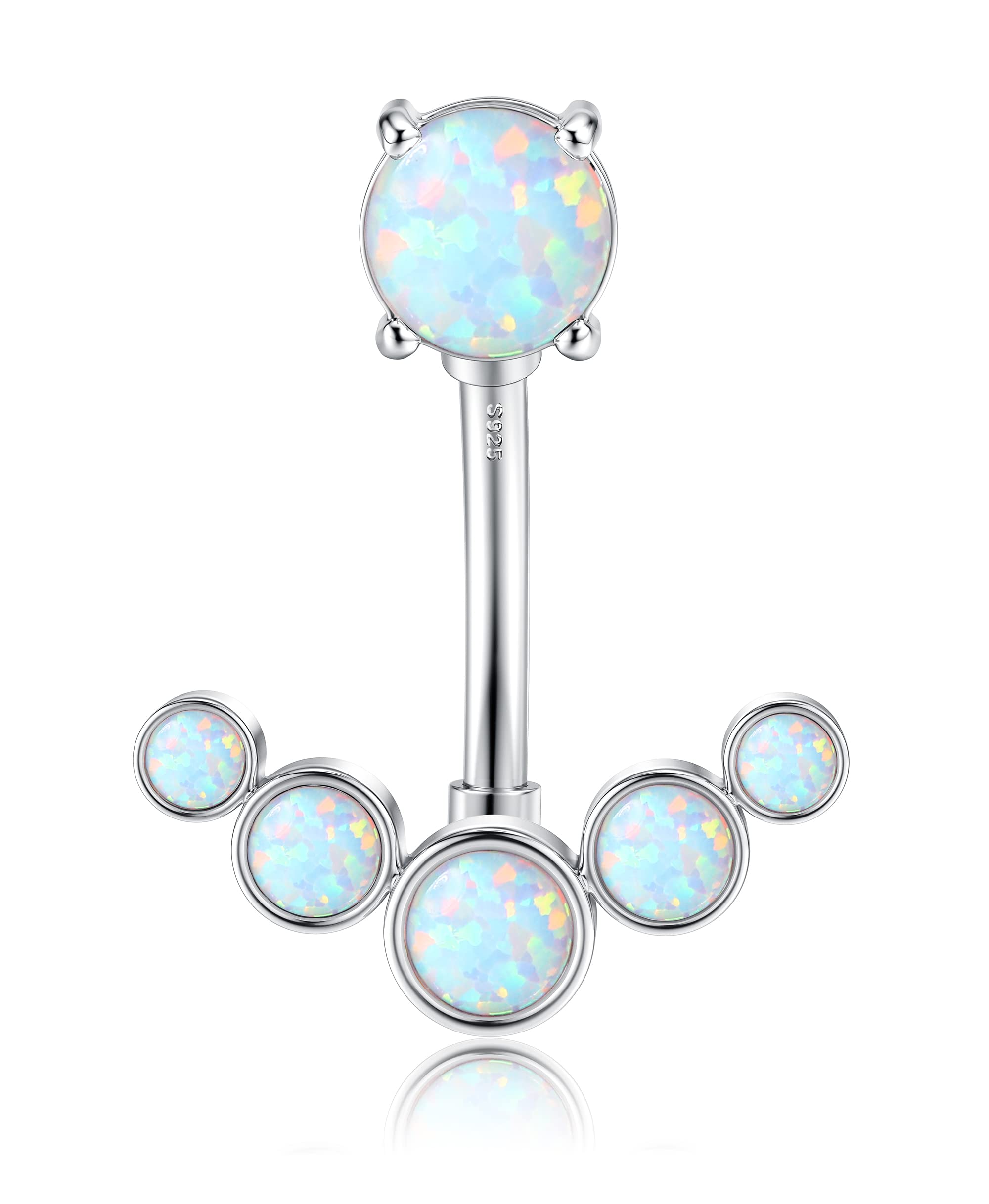 SllaissPiercing para ombligo de plata 925, 14G, redondo, circonita, ópalo, ombligo, joya de oro blanco