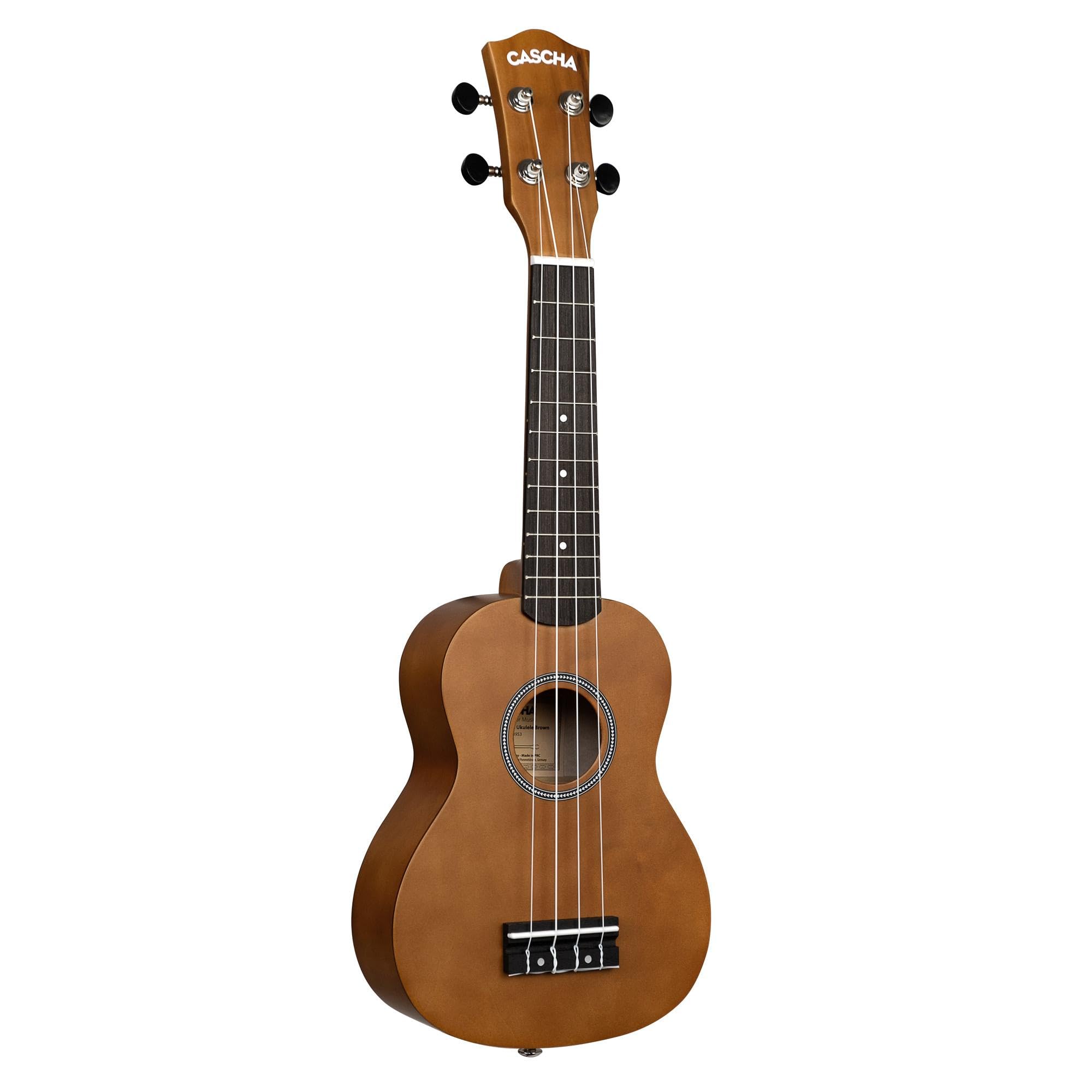 CASCHA HH 3956 DE Ukulele Soprano con cuerdas de AQUILA, bolsa de almacenamiento, formación en ukelele en alemán (+DVD), afinador y 3 púas