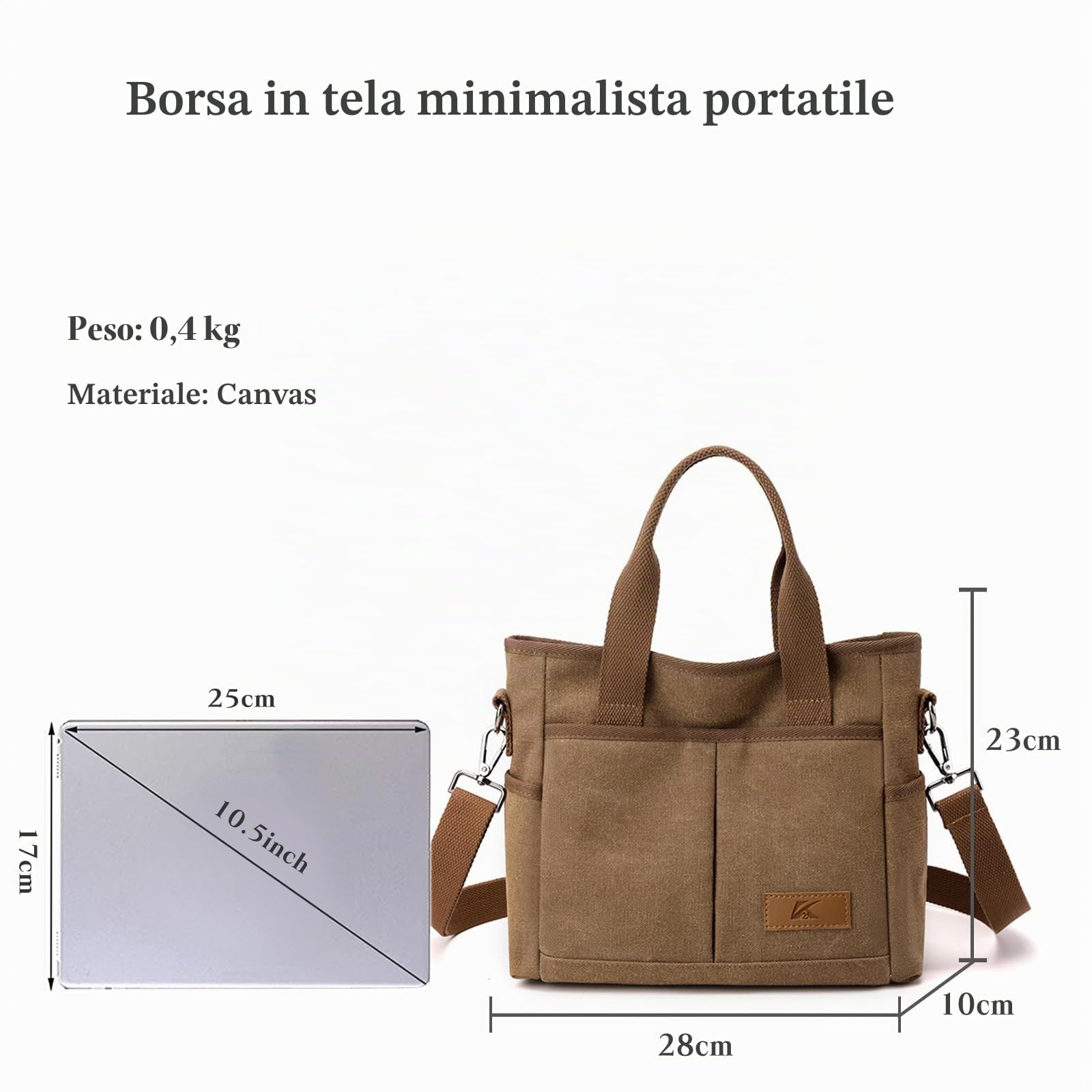 Borsa a Mano Donna in Tela Casuale Moda Messenger Media Capacità Tracolla Multifunzione Tote per Viaggi Lavoro Shopping Uso Quotidiano Caffè