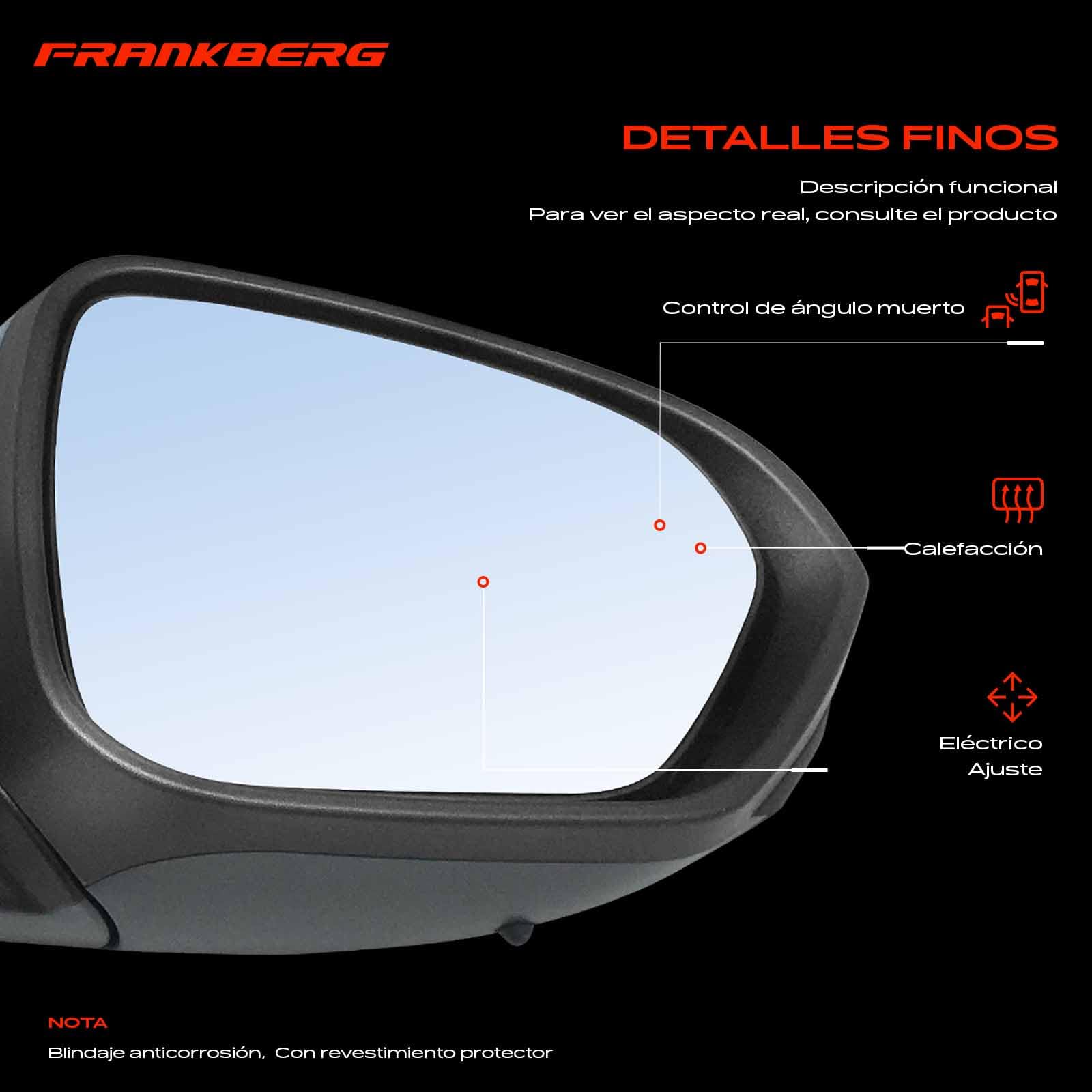 Frankberg Espejo Retrovisor exterior derecho eléctrico 9-Polos &-Plegable eléctricamente Compatible con Duster HM SUV 2017-2024 963016324R