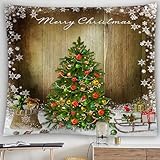 Vintage Christmas Tree Tapestry, Wall Hanging Christmas Tapestry Rustic Xmas Tree Tapestry Small for Living Party Outdoor Winter, Holiday Home Party, Birthday and Room Background Decor (60X52" ,