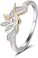 Vista 3 de Ginger Lyne - Anillo de ángel con alas de hada de dos tonos para mujer, joyería de moda, regalo para mamá, mejor amiga, hadas caprichosas