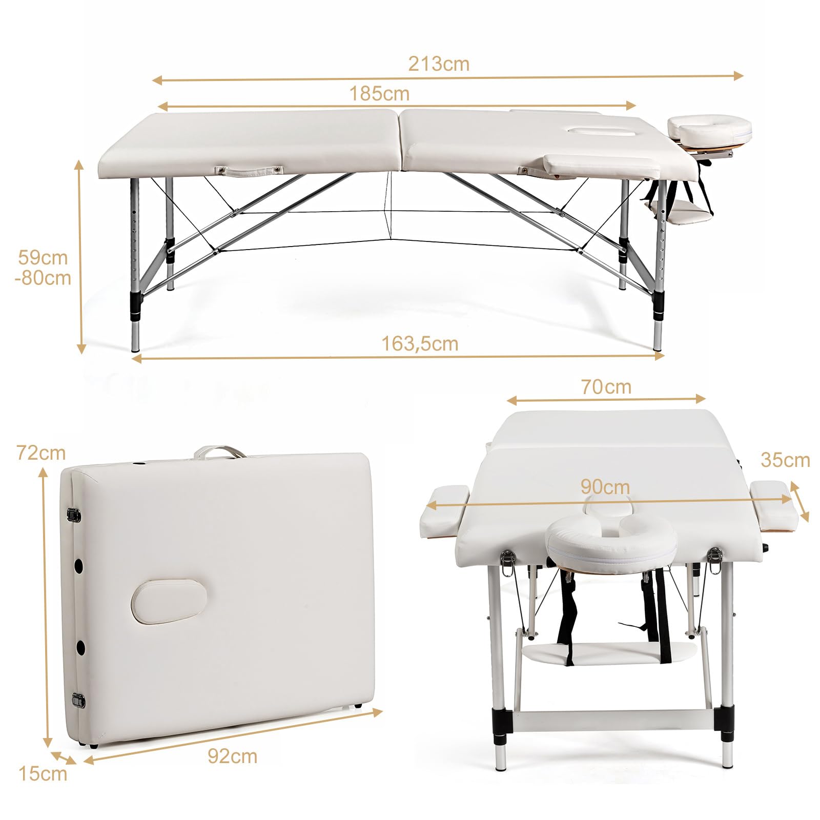 RELAX4LIFE Massageliege 2 Zonen Höhenverstellbar, Massagebett Klappbar, Massagetisch mit Tragetasche, Abnehmbarer Kopfstütze & Armlehnen, Kosmetikliege Massagebank 70cm Breit, bis 250 kg belastbar
