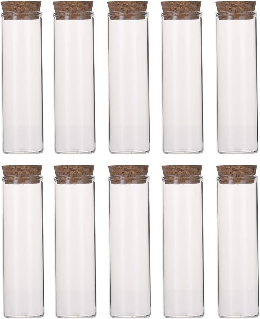 10PCS Empty Glass Clear Test Tube Message Bottles Vials Jars Packing Container with Wood Cork Stoppers for Scientific Experiments Tea Powder Liquid Storage Dispenser(60ml-30mm x 120mm)