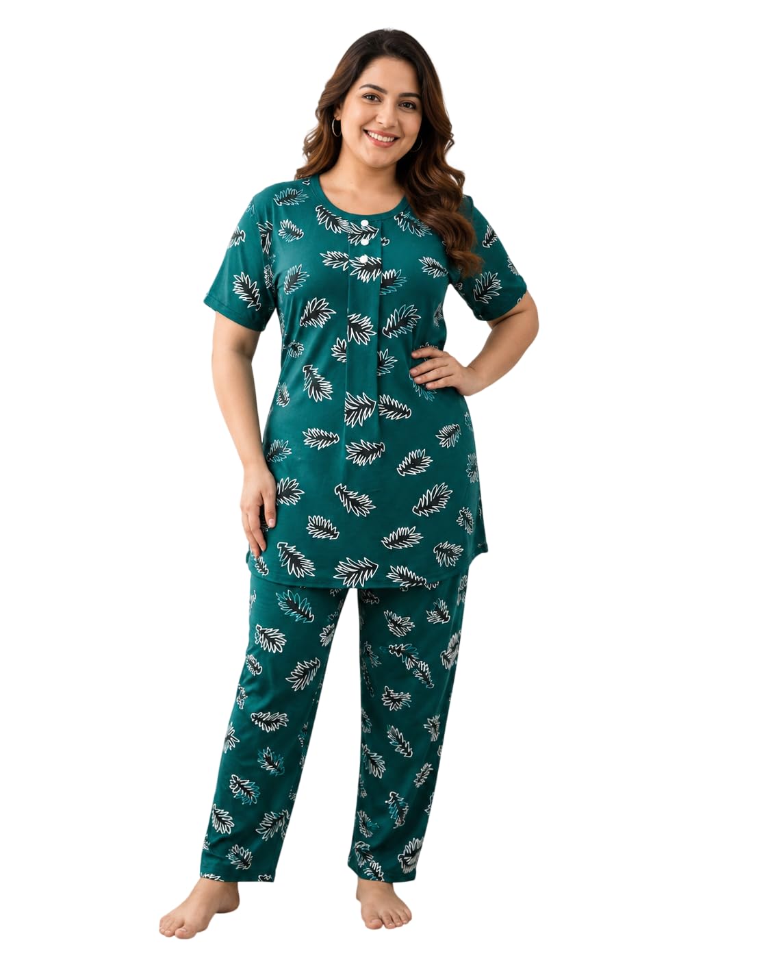 ladygram Women's Plus Size Summer Nightwear Set Cotton Blend Floral Print Long Length Night Suit for Ladies Half Sleeve Comfortable Sleepwear & Loungewear-picture-37