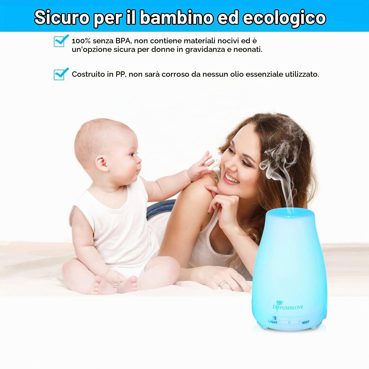 Diffuserlove 200ML Diffusore Di Oli Essenziali con 7 Luci LED a Colori Spegnimento Ambiente Automatico Senza Acqua Aromaterapia ad Ultrasuoni Senza BPA
