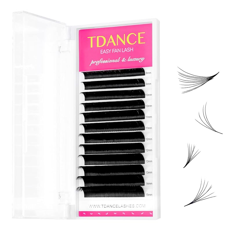 Extensões de Cílios Easy Fan TDANCE, Curvaturas C CC D DD J B L, Espessura de 0,03 a 0,12 mm, Comprimento de 8 a 15 mm