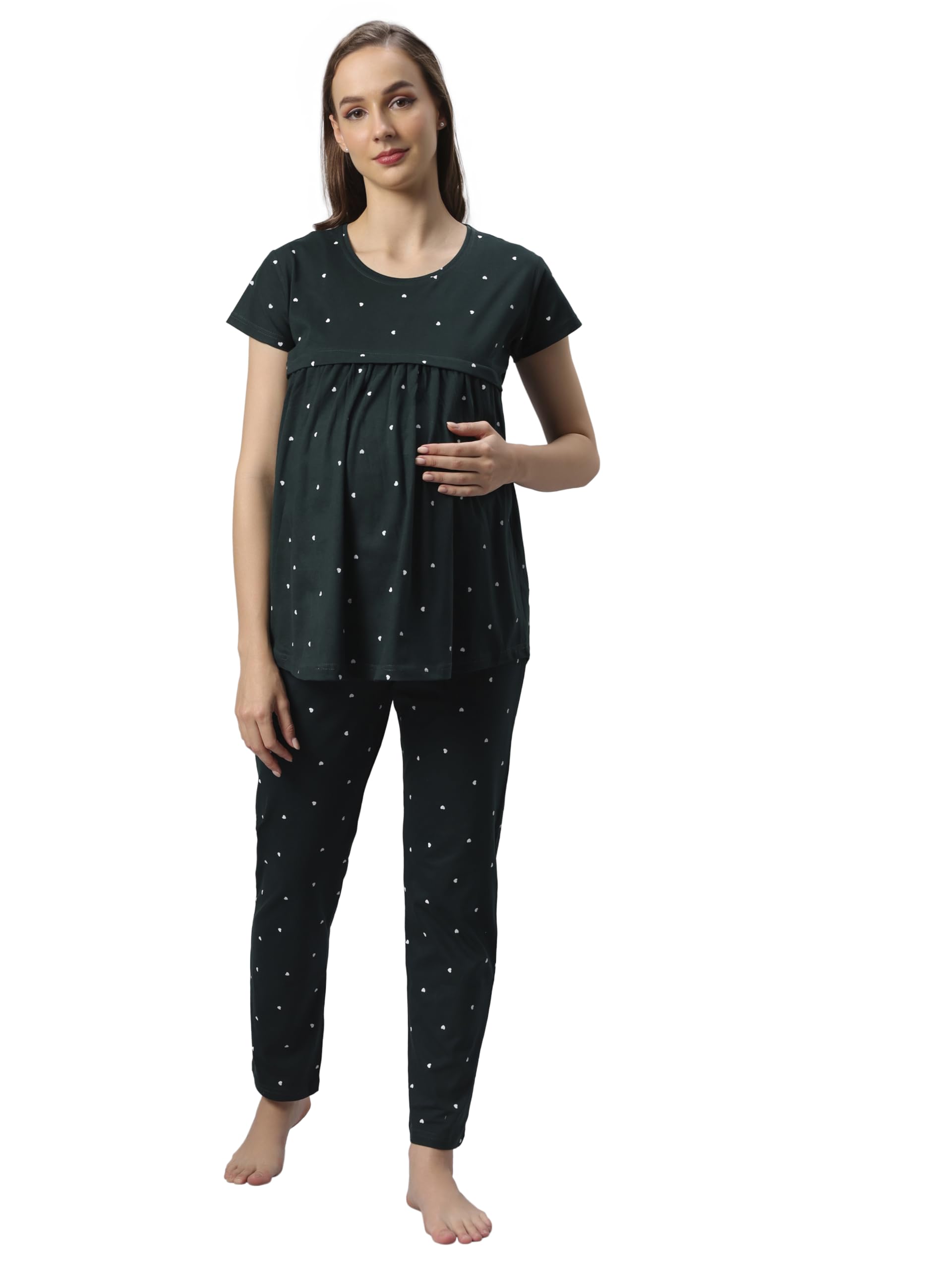 DZZOWomen's Cotton Printed Nice Striped for Maternity wear & Feeding Nighty Comfortable Use Night Dress