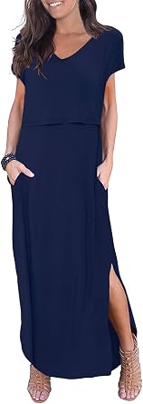 Smallshow Women's Maternity Nursing Dress Split Long Breastfeeding Clothes