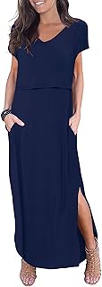 Smallshow Women's Maternity Nursing Dresses Split Long Dress for Breastfeeding Large Dark Blue Price In India