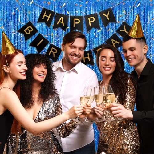 Image of Crosize 5 Pack 3.3 x 9.9 ft Laser Dark Blue Foil Fringe Curtains Party Decorations, Laser Blue Tinsel Curtain Backdrop for Parties, Door Streamers, Glitter Streamer Backdrop for Birthday Decoration