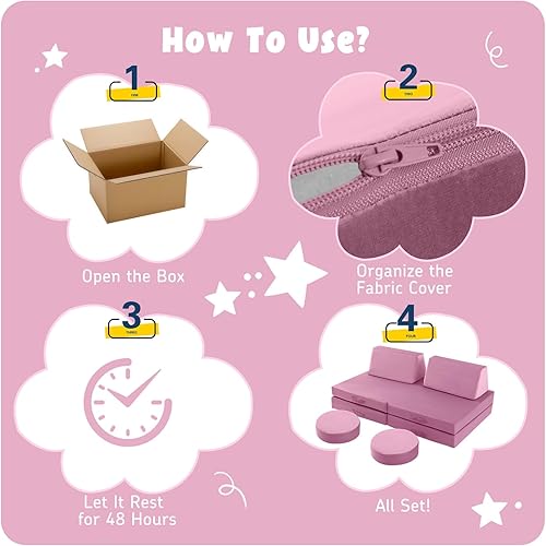 Miniatura 6 de MeMoreCool 8-Piece Kids Modular Play Couch – Convertible Foam Sofa & Building Fort Set, Soft Plush Washable Toddler Furniture for Playroom, Rosa