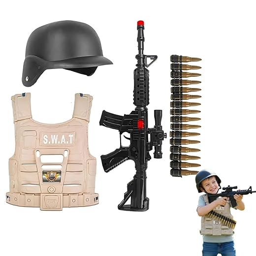 Kit SWAT Infantil – Fantasia Policial com Colete, Capacete, Rifle de Brinquedo e Acessórios | Ideal para Festa Fantasia, Carnaval e Brincadeiras Criativas