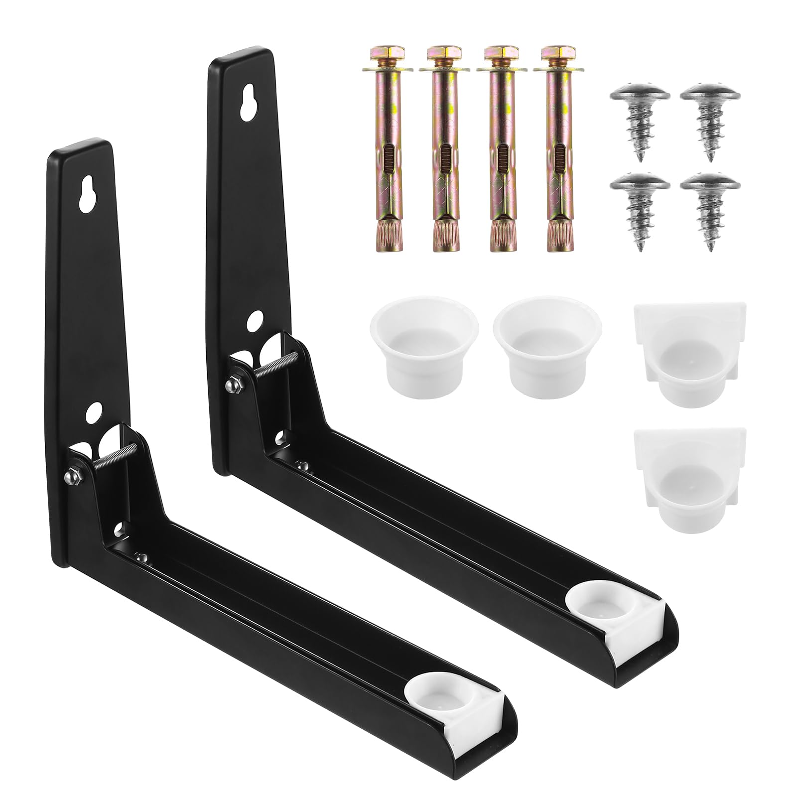 2 Piezas Soporte Microondas Pared, Soporte para Microondas Plegable Extensible de Acero Inoxidable para Colgar Microonda Hornos Cocina(Negro)