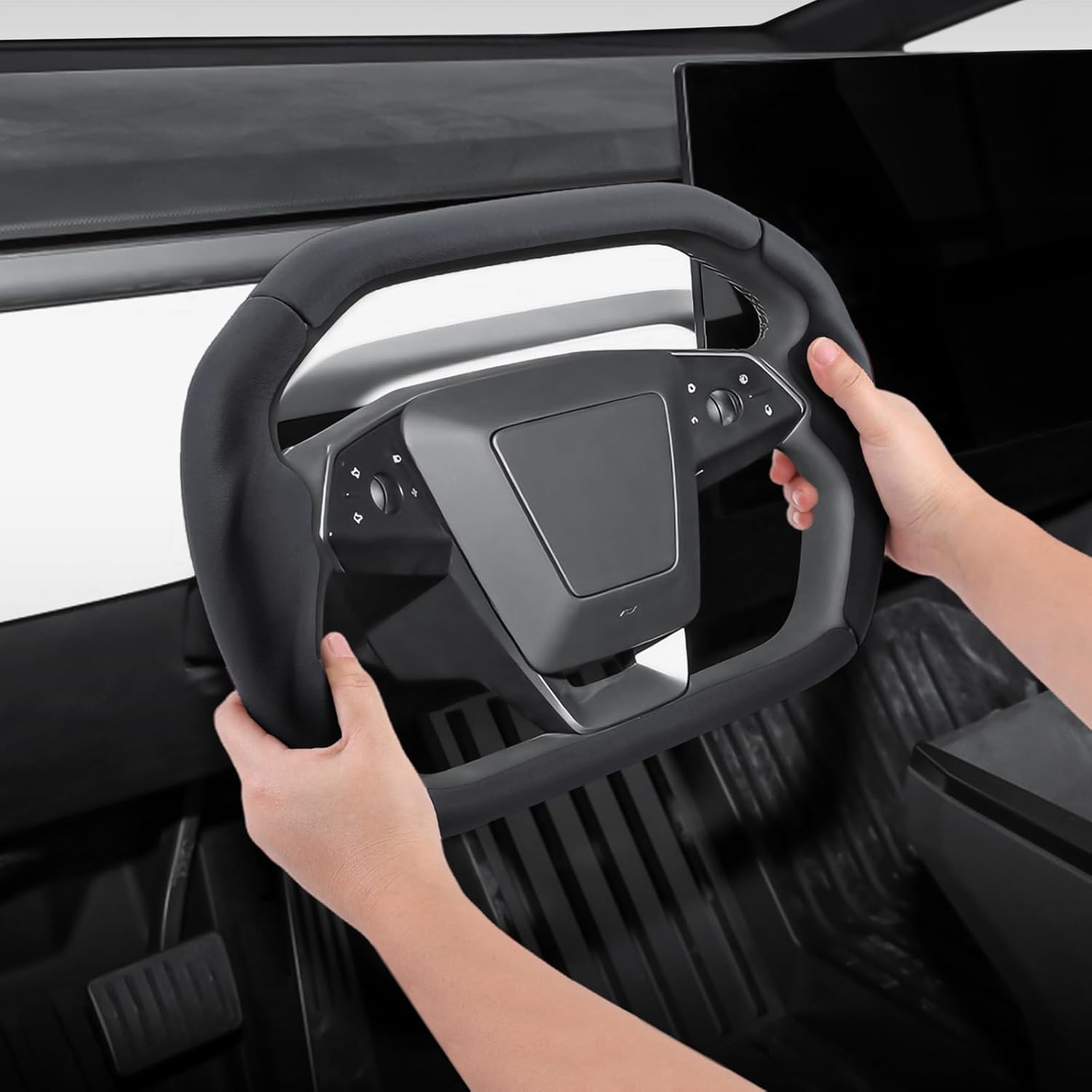 Steering Wheel Cover for Cybertruck 2023-Present Leather Steering Wheel Cover for Tesla Cybertruck Truck Car Steering Wheel Accessories (Black)