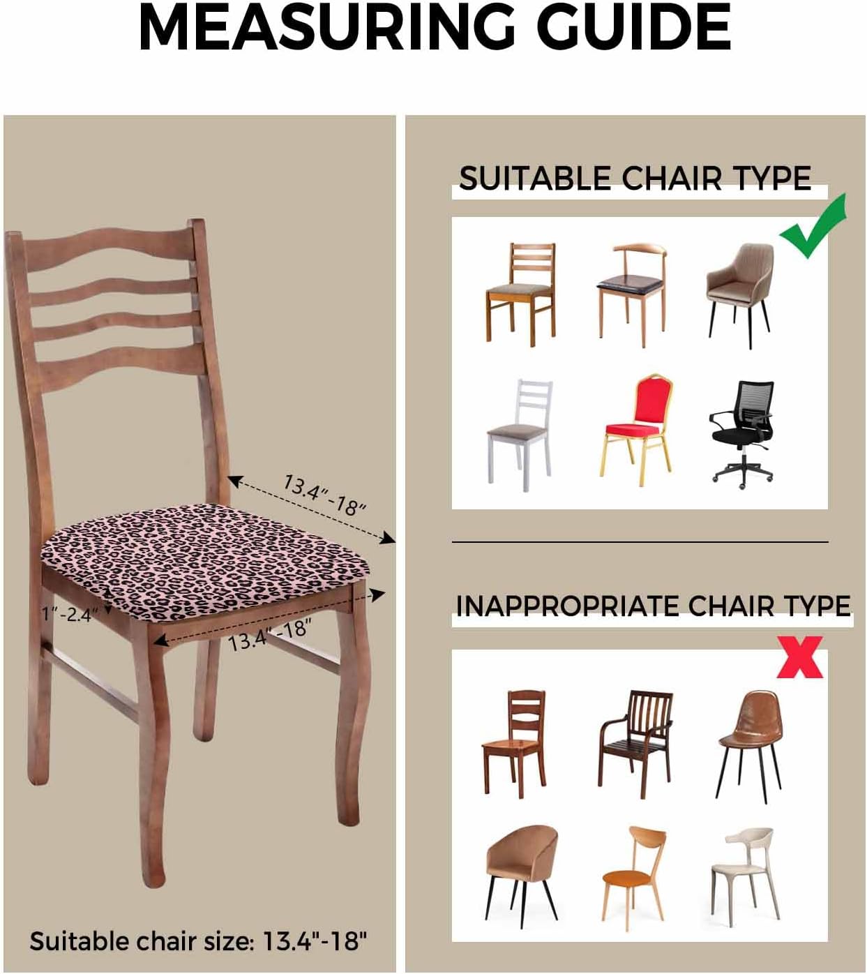 Savannan Dining Room Chair Seat Covers Set of 4, Pink Leopard Pattern Removable Stretch Chair Seat Cushion Slipcovers Protector for Holiday Party Festival Decoration Farmhouse Animal Skin Theme