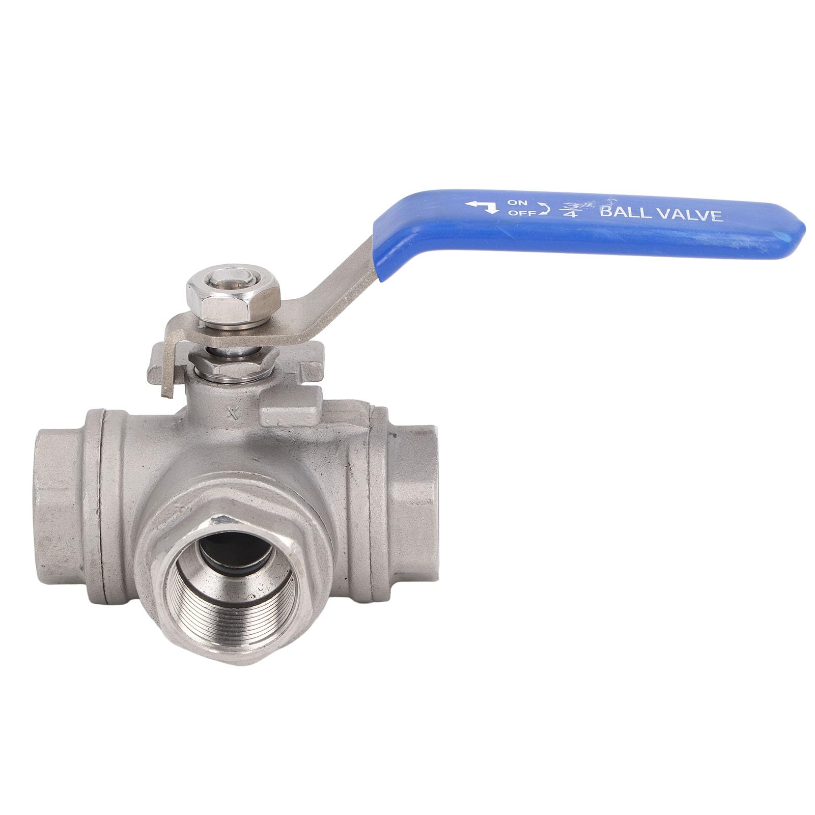 Produktbild von BYERZ 3-Wege-Kugelhahn Aus Edelstahl 304 – L-Form, 3/4 Zoll NPT, Manuell, Für Wasser, Öl & Dampf (DN20)