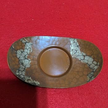高岡銅器　西村義光作　鋳銅　葉形　盆　共箱　V　8542 高岡銅器 西村義光作 鋳銅 葉形 盆 共箱 V 8542 美術品・