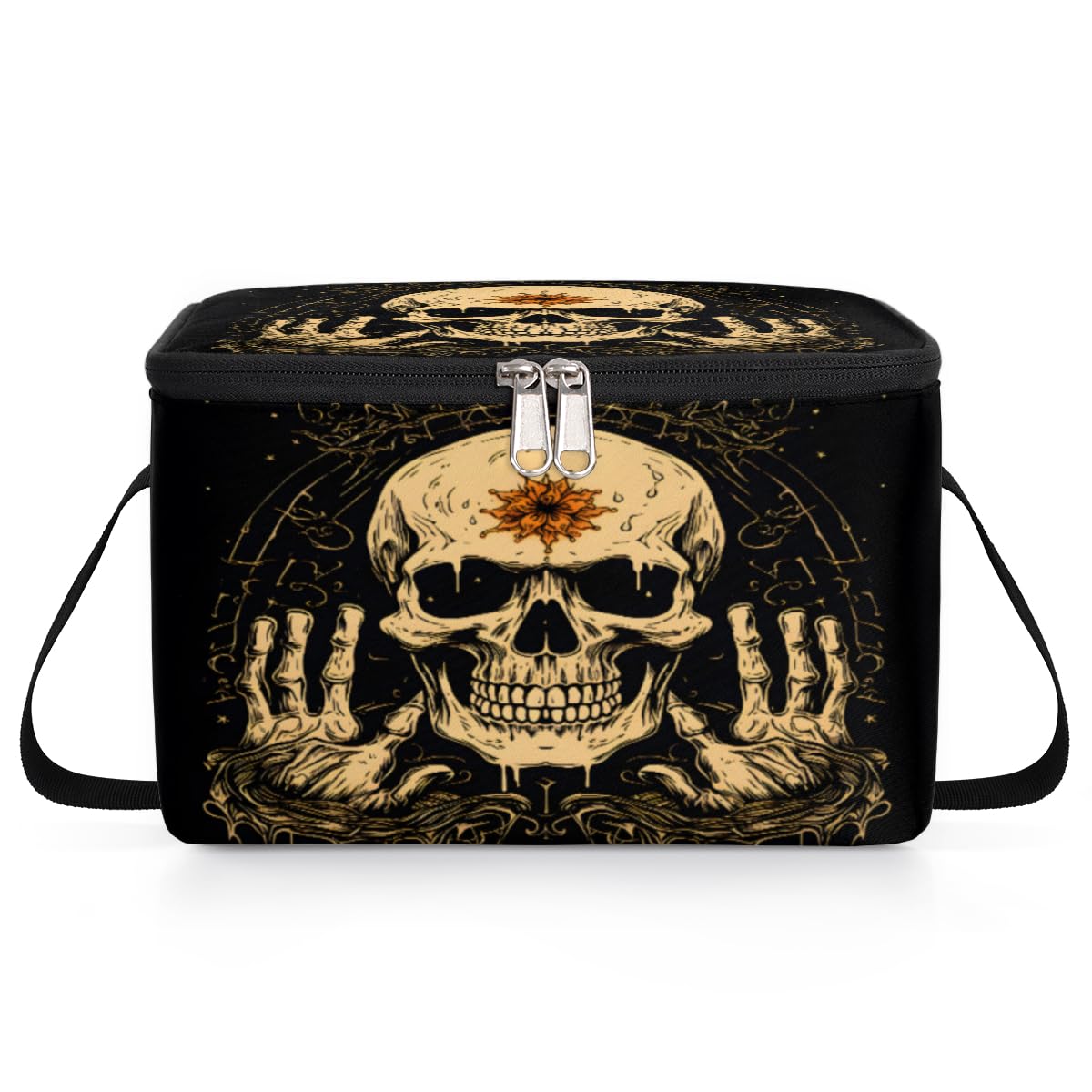 GzLeyigou Skull Retro Lunch Bags for Women Men 9 Cans, Hot & Cold Food Delivery Bag Insulated Grocery Bag Insulated Lunch Box Skeleton Cooler Bag for Office Work Picnic Beach