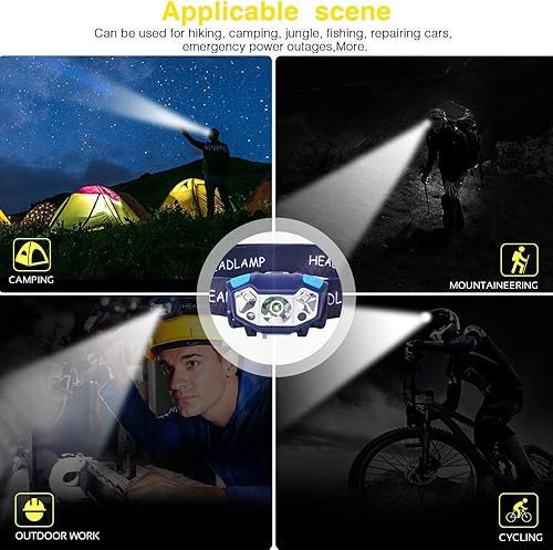 Miniatura 5 de Luces de cabeza para la frente lámpara de cabeza impermeable recargable para adultos idea de niños para sombrero duro trabajo ciclismo caza pesca