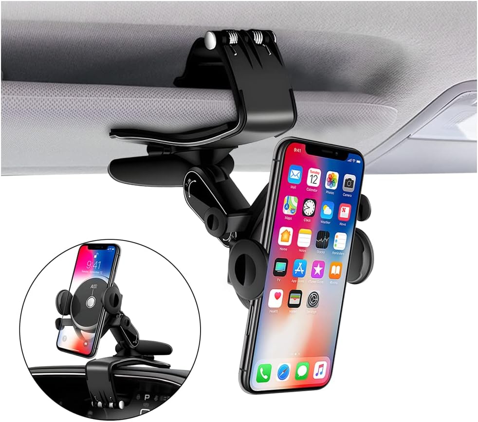 BELOMI Car Phone Holder Mount, Clip On Auto Dashboard, Cell Phone Stand with Parking Number Plate, 360 Degree Rotation One Hand Operation, Compatible with All 4 to 6.5 inch Smartphones
