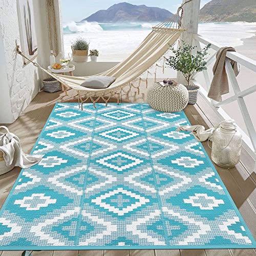 Enyhom Buitentapijt 120 x 180 cm, waterdicht, lichtgewicht kunststof strotapijt, omkeerbaar, plat geweven RV terrasmat, gerecycled, draagbaar, campingtapijt, tapijten voor tuin, strand, balkon, - Afbeelding 4