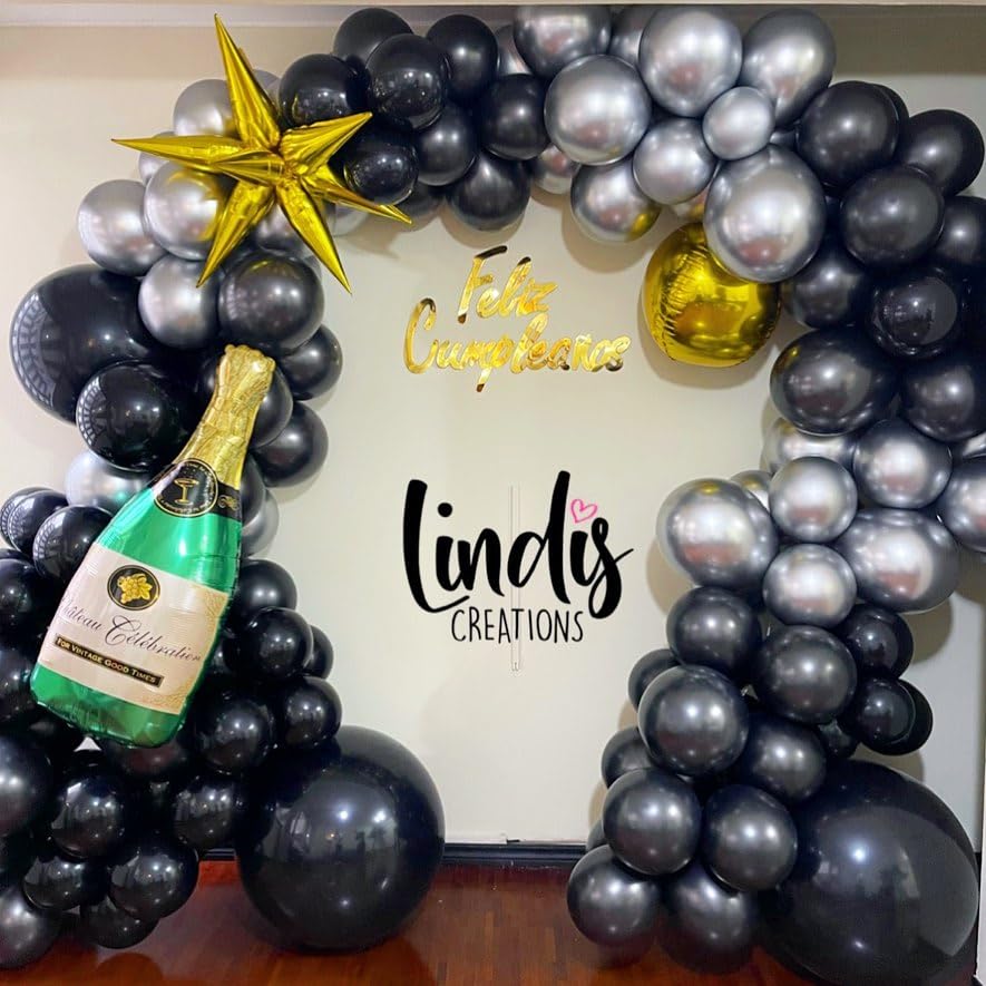 Image of KBZVNAF Black and Silver Latex Balloons - 60 Pack 12 inch Black Metallic Silver Confetti Party Balloons for Birthday, Baby Shower, Wedding, Bridal Shower, Graduation Party Decorations