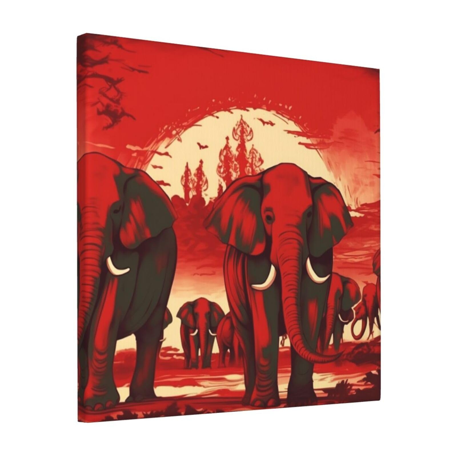 KLOPH Elephants Red Canvas Wall Art for Living Room 12"x12" Modern Artwork Painting for Bathroom Hanging Canvas Prints Aesthetic Wallart for Bedroom Kitchen Office Wall Decor