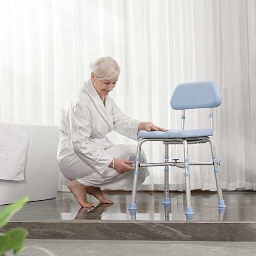 Miniatura 7 de OasisSpace Silla de ducha resistente con respaldo de 500 libras, silla de baño acolchada para ducha interior, silla de ducha antideslizante sin