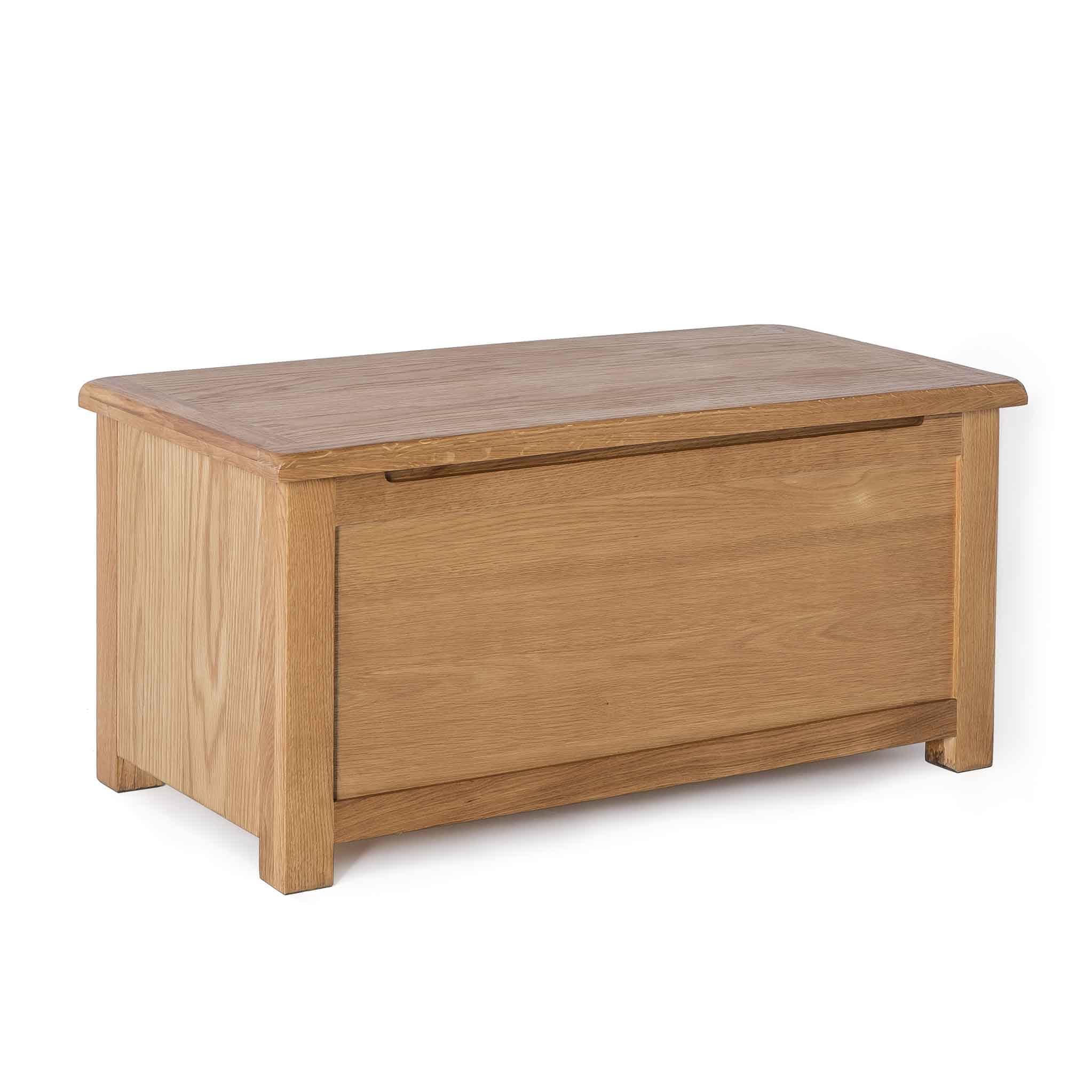 RoselandFurniture Surrey Oak Blanket Box, Ottoman Shoe Storage Bench Chest | Large Solid Wooden Trunk or Toy Box for Bedroom, Hallway or Kids Room, Fully Assembled, W:87cm H:42.5cm D:42.5cm