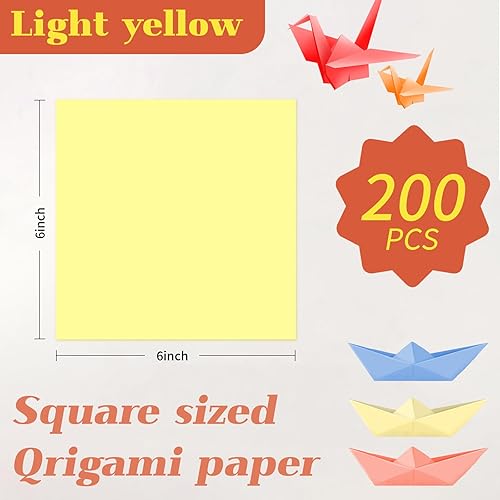 Vista 20 de Kit de papel de origami amarillo limón, de doble cara, 200 hojas, 6 x 6 pulgadas, 20 colores, de 5 a 8 años