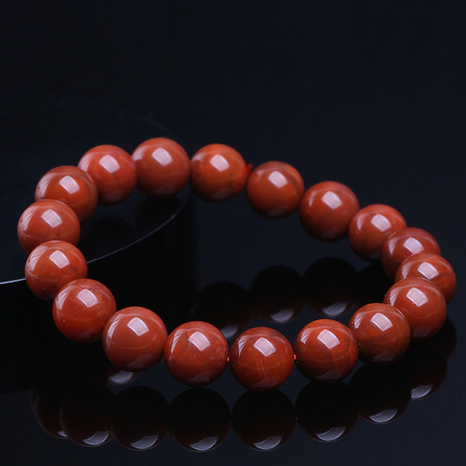 Bracciale Elasticizzato in Agata Rossa Nanhong - Autentiche Perle Cinesi di Pietra cinabro per la Messa a Terra e la Protezione, Gioielli Elastici Realizzati a Mano Pietre preziose,11MM