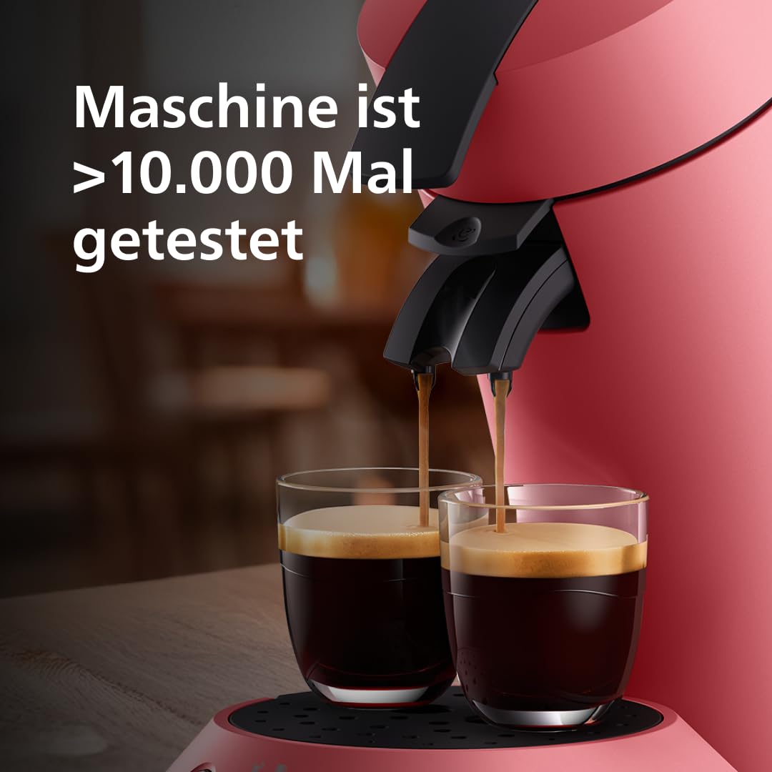 PHILIPS Senseo Original Plus Kaffeepadsmaschine CSA210/35 Kaffeestärkeauswahl Coffee Boost Recycling-Kunststoff Sanftes Rot