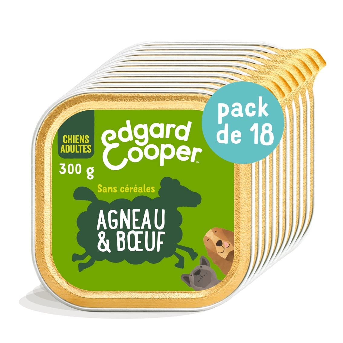 Edgard & Cooper - Paté para Perros, (Aleta y Carne de Res, 300 g x 18), sin Cereales, Carne Fresca y proteínas de Calidad, Ingredientes Reales para Perros, hipoalergénicos, sin azúcares añadidos