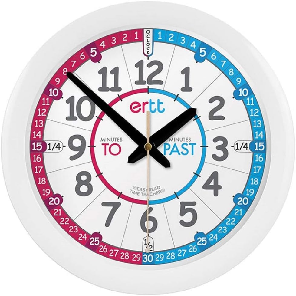 EasyRead Time Teacher Kids Wall Clock - Learn The Time Children's Clocks - Teaching Clocks for Children for Classroom, Bedroom, Home-Schooling - Learning Clock for Kids with Red-Blue Face (29cm)