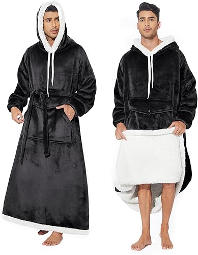 Miniatura 1 de MILDLY Manta de forro polar Sherpa gruesa y cálida con capucha larga, 1 unidad, sudadera con capucha grande, color negro