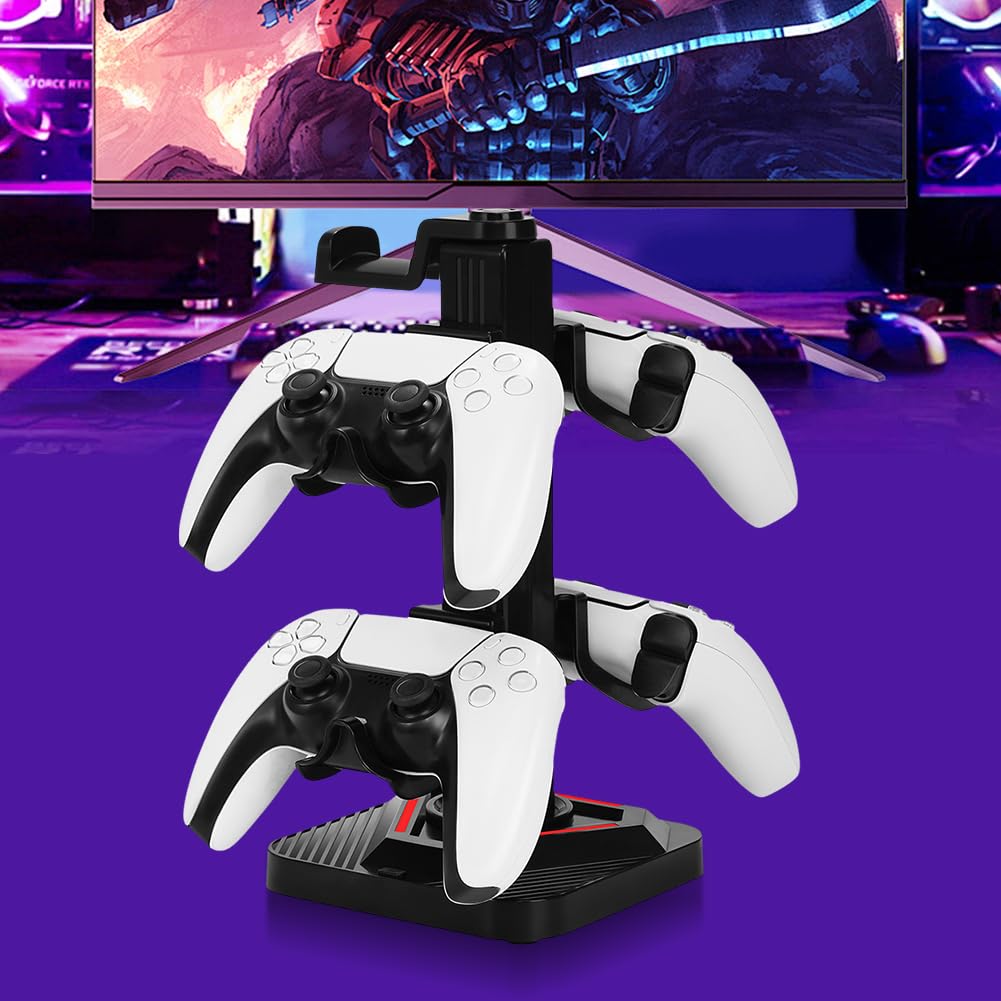 Soporte para auriculares para juegos con iluminación RGB y puertos USB para controladores universales