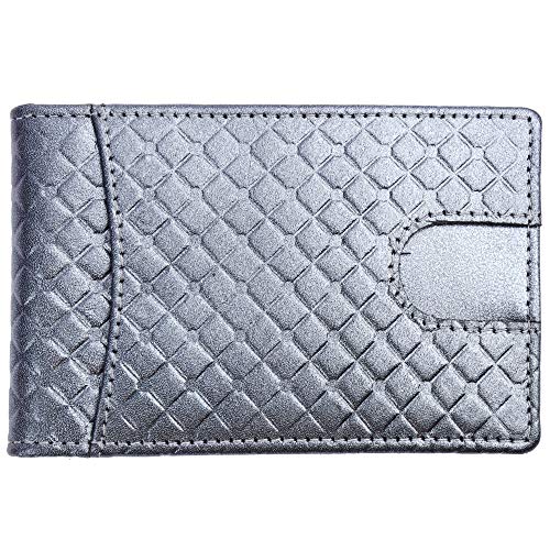 Image of Brooklyn Bridge Genuine Leather Money Clip Wallet for Men Diamond VT Grey - Premium Slim RFID Protected Wallet with Cash Clip, Smart Front Pocket Design, Stylish Gift for Men