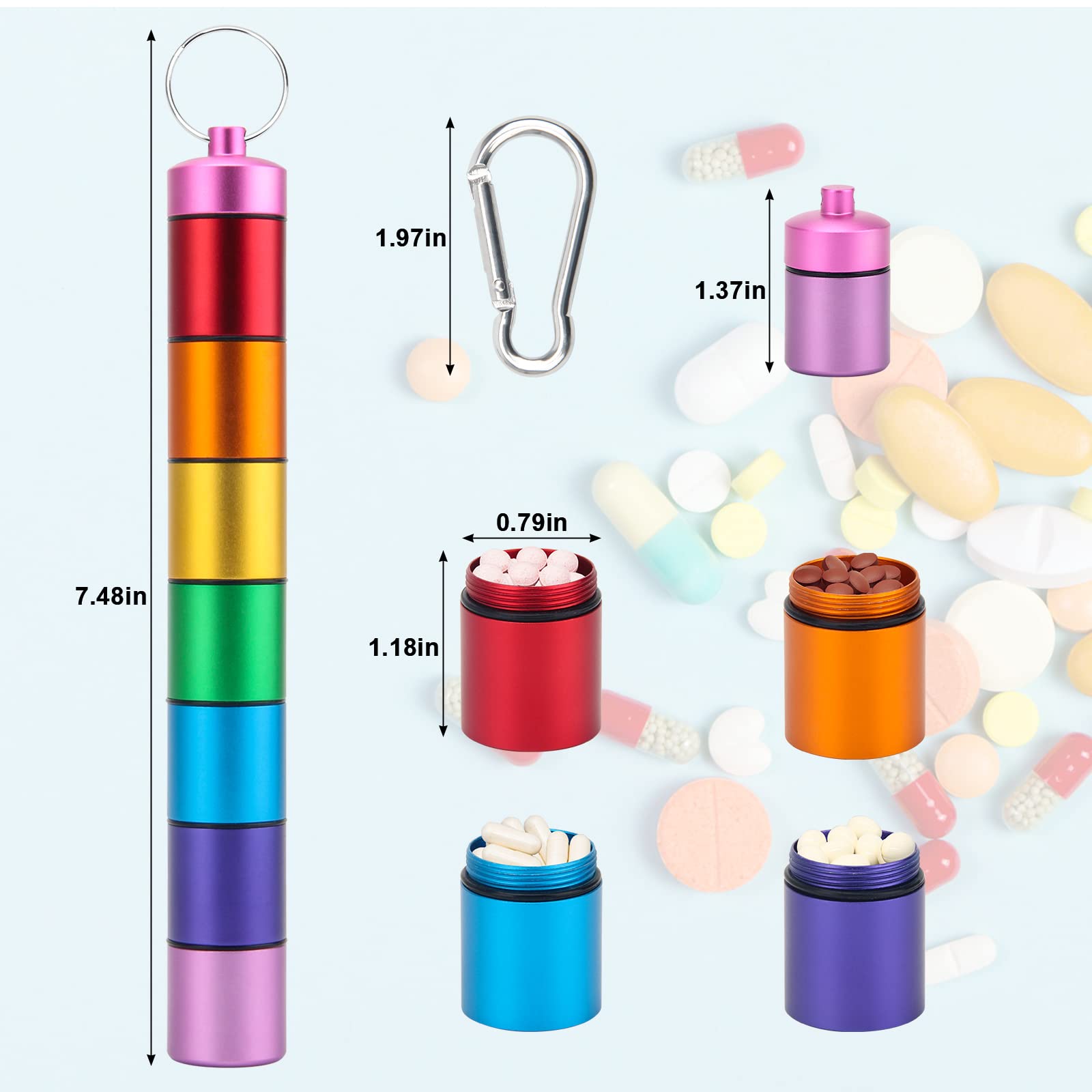 Pillendose aus Metall, klein, tragbar, für 7 Tage, Reise-Pillen-Organizer, tragbar, wasserdicht, Edelstahl, Pillendose mit Schlüsselanhänger