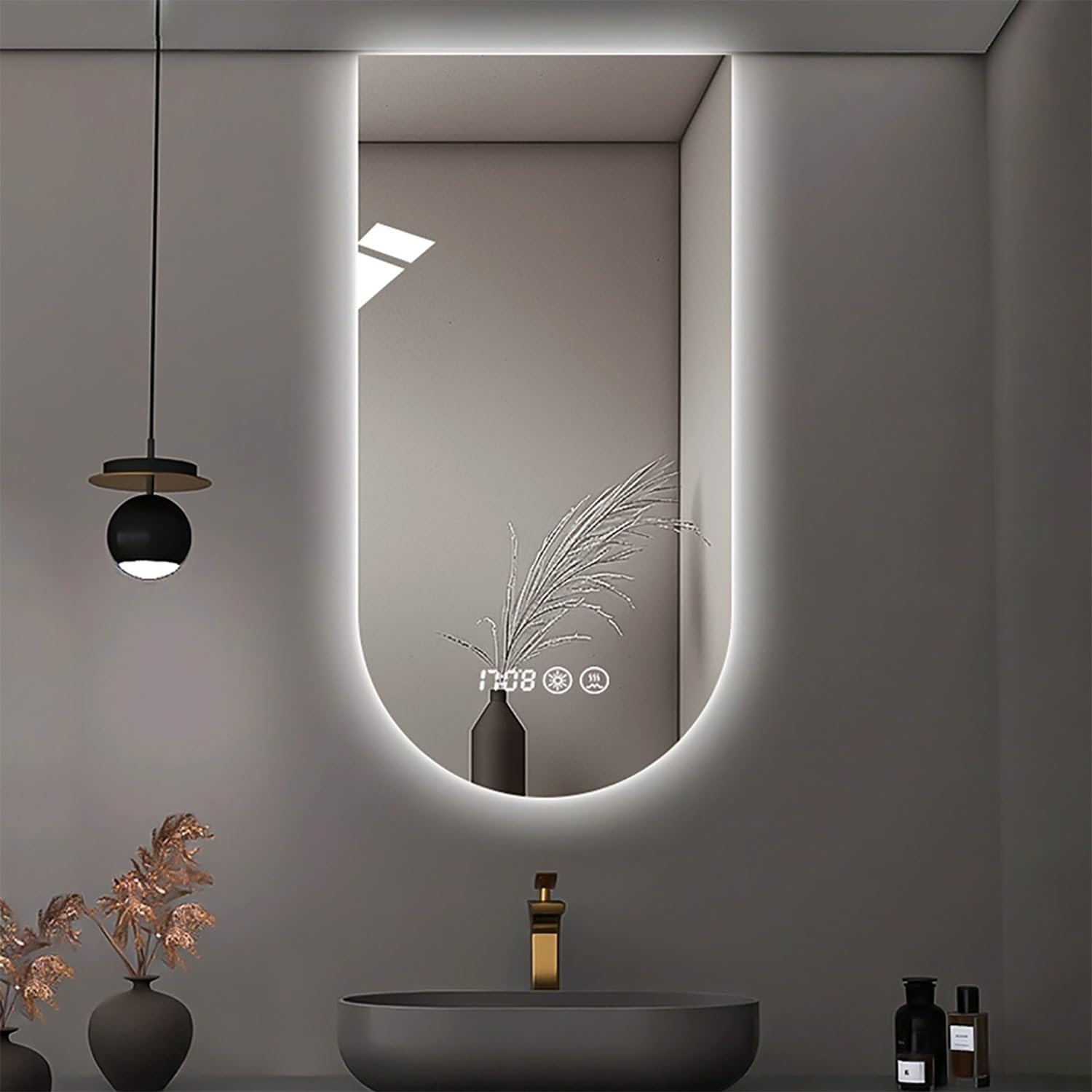 Miroir maquillage dimmable suspendu grand format avec antibuée LED