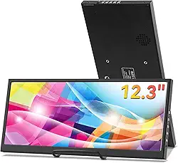 Monitor secundário de 12,3 polegadas, barra esticada IPS, visor LCD para viagem, 1920 x 720, HDMI USBC, mini monitor portátil, material de metal para laptop, Windows Aida64, GPU CPU, monitoramento RAM