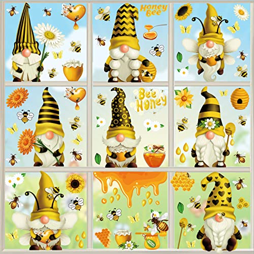 YICHEN Stickers Autocollants de Fenêtre de Tournesol Gnome 9 Feuilles 91 Pcs Fenêtre Anti-Collision Abeille Tournesol Autocollant Statique pour Printemp Fête Anniversaire Chambre à Coucher Décor Mural Cover