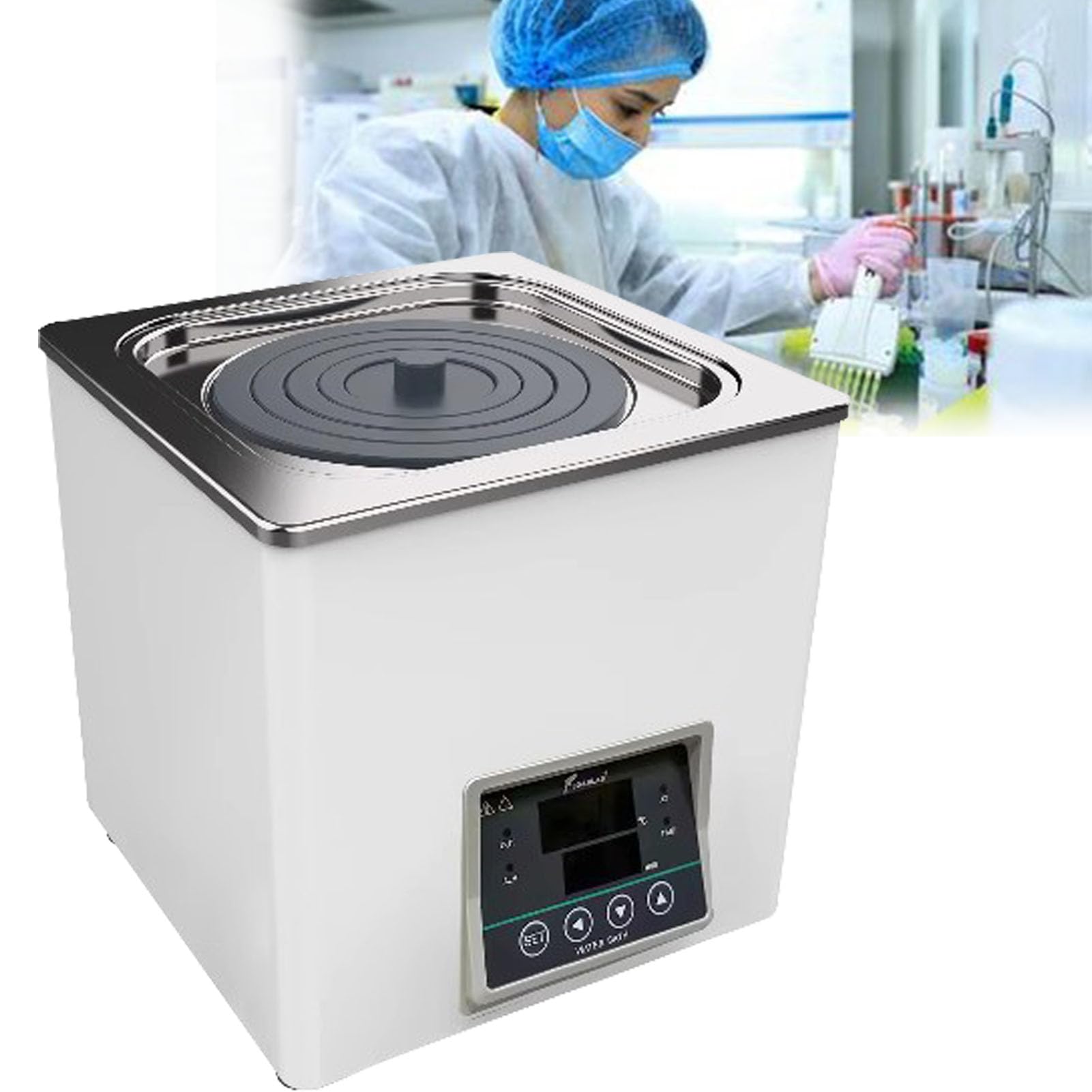 LoJax Bagnomaria da Laboratorio, con Contenitore Interno in Acciaio Inox E Riscaldamento a Tutto Tondo, Vaso per Bagnomaria con Funzione Timer E Protezione Senz'acqua per Laboratorio E Ricerca