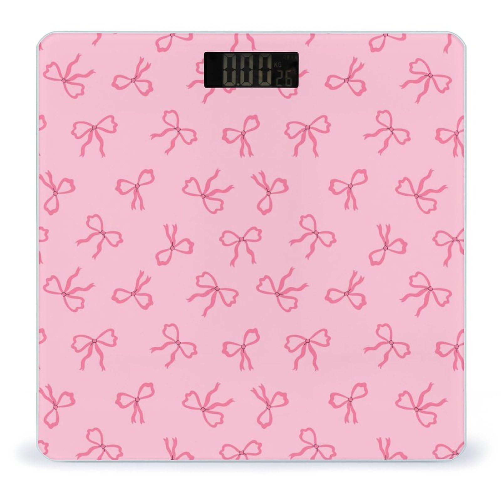 Pink Bows Digital Scales for Body Weight - Bright LCD Display Digital Weight Scales Bathroom with Automatic Power On/Off - Sturdy Tempered Glass Surface