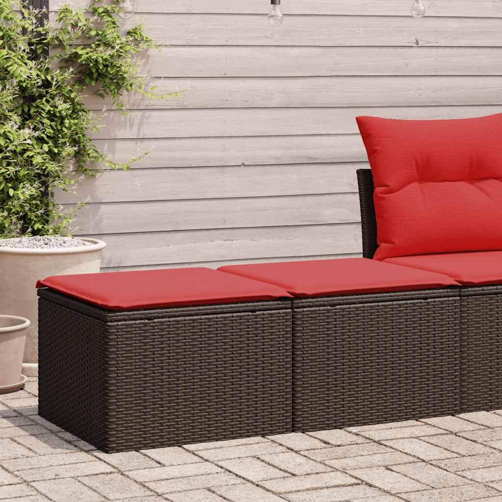 Set di mobili da giardino in polyrattan e acacia, marrone, con cuscini e contenitore borsa impermeabile, divano modulare per terrazza