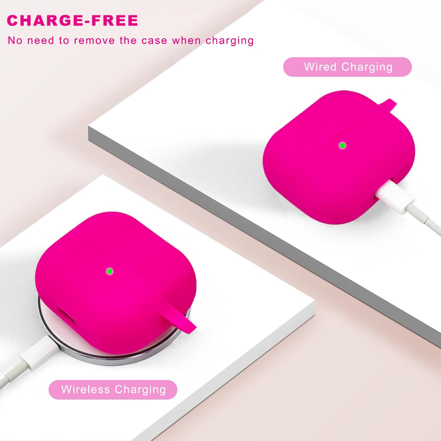 Compatible Case for Samsung Galaxy Buds 3 Pro & Galaxy Buds 3, Silicone Case Cover with Bracelet Keychain (Hot Pink) - Image 4