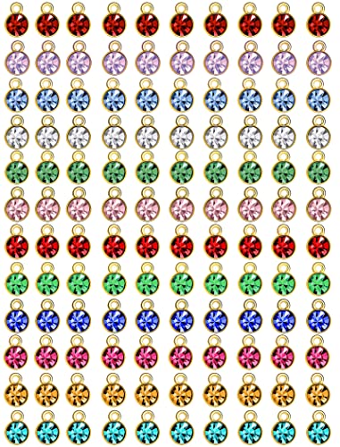 120 Pieces Crystal Birthstone Charms Beads, BetterJonny 12 Colors Round Crystal Charm with Rings Handmade Jewelry Pendants for Jewelry Necklace Bracelet Earring Making, Small, Metal, No Gemstone